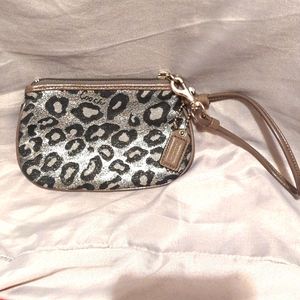 Coach silvery animal print wristlet EUC clean inside and out 4 x 6 gray accent